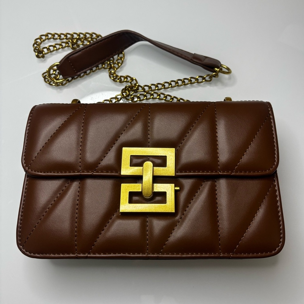 New Brown Chain Shoulder Bag with Gold Hardware